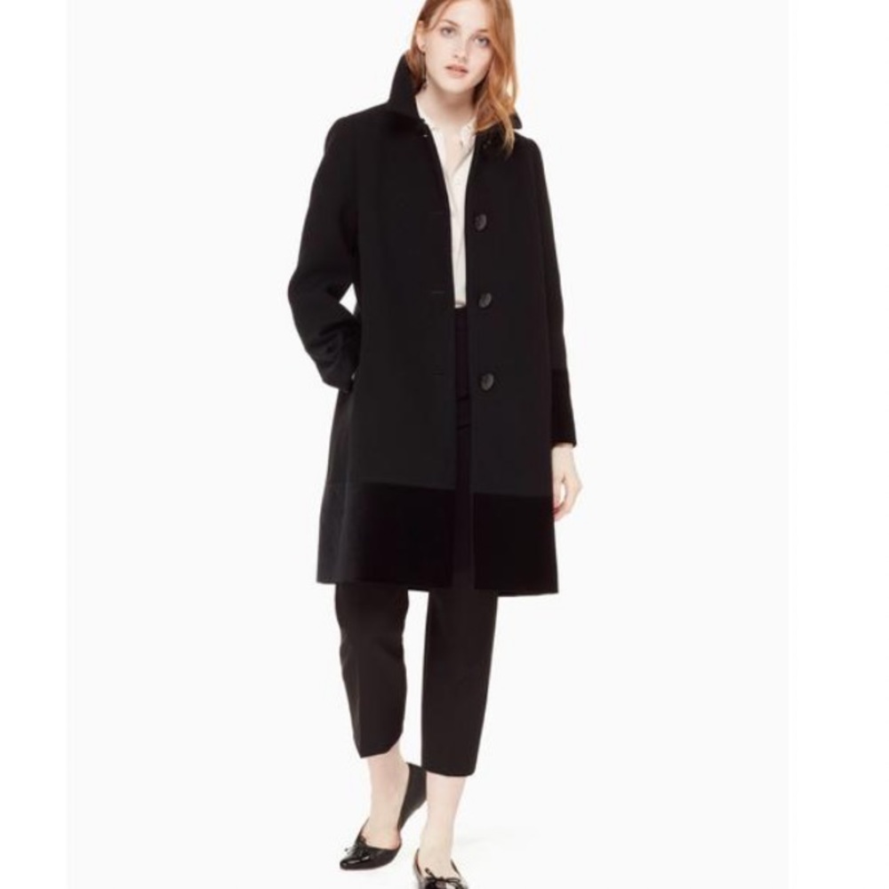 Kate Spade Velvet Trim Fur Collar Coat